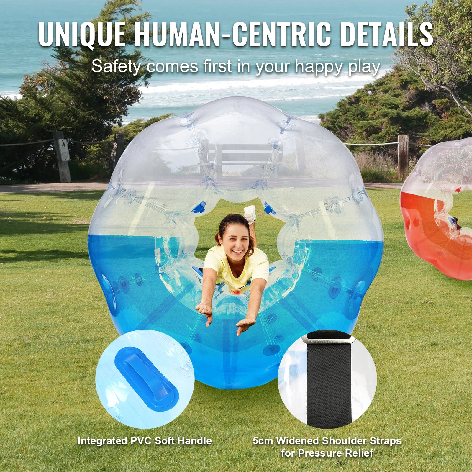 SucceBuy Set da 2 Palline Gonfiabili da 5FT/1.5M, Palline da Bumper Spesse per Calcio Bolle, 0.8 mm, Zorb Gonfiabili per Adulti o Bambini