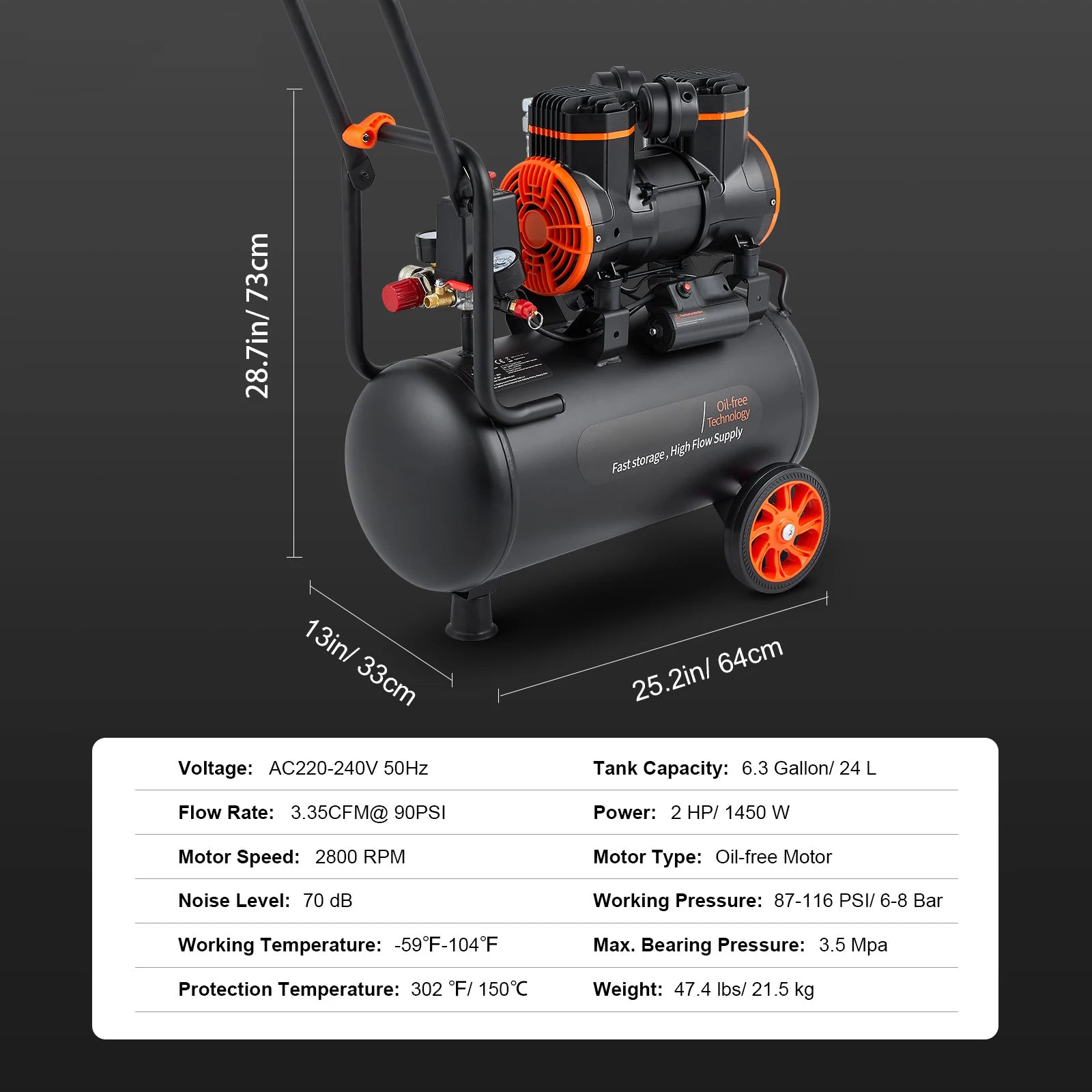 Quiet Oil-Free Portable Air Compressor Pump