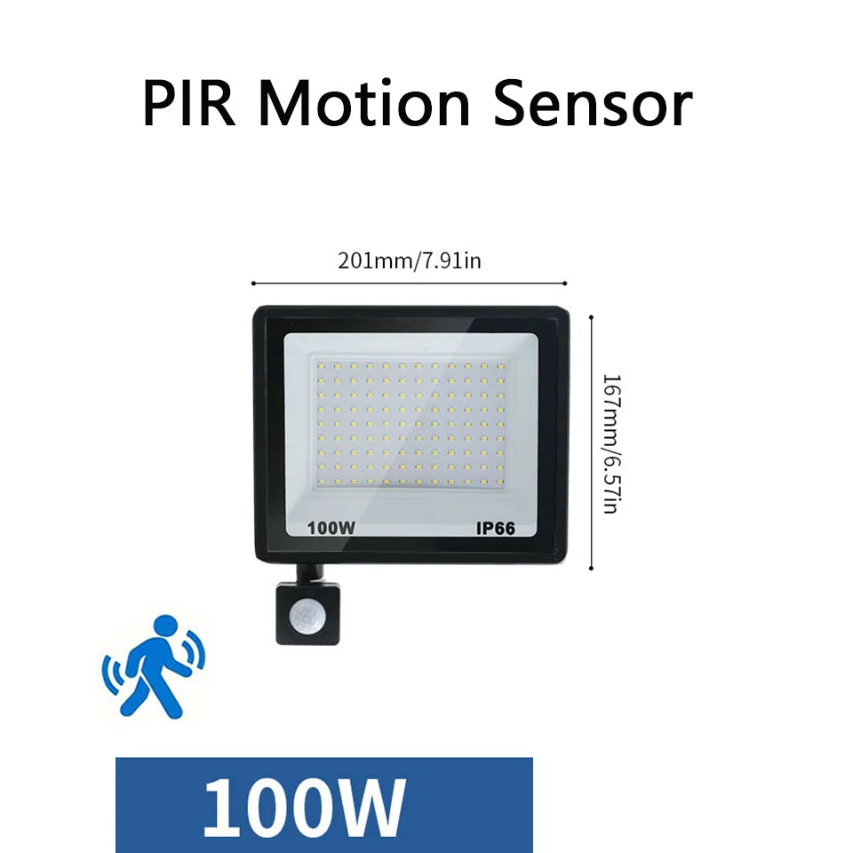 Proiector LED cu senzor de mișcare PIR, opțiuni de 10–300W