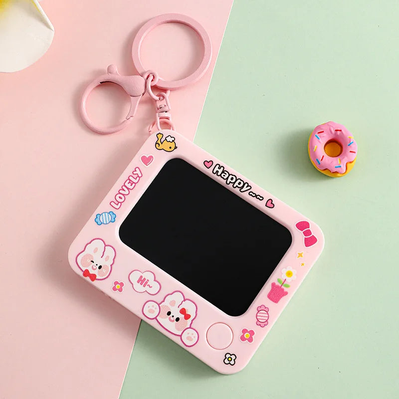 ZAKOL Blue/Pink/Yellow Creative Mini Graffiti Board Keychain One-click Clearing DIY Painting Keyring Cartoon bag Pendant Gift