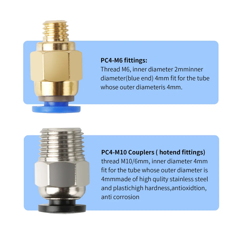 PTFE Bowden-rør og koblingssett for 1.75 mm filament