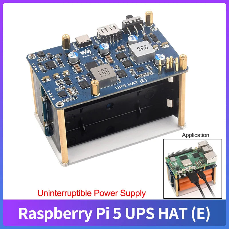 UPS HAT E for Raspberry Pi 5 - 21700 Battery Board