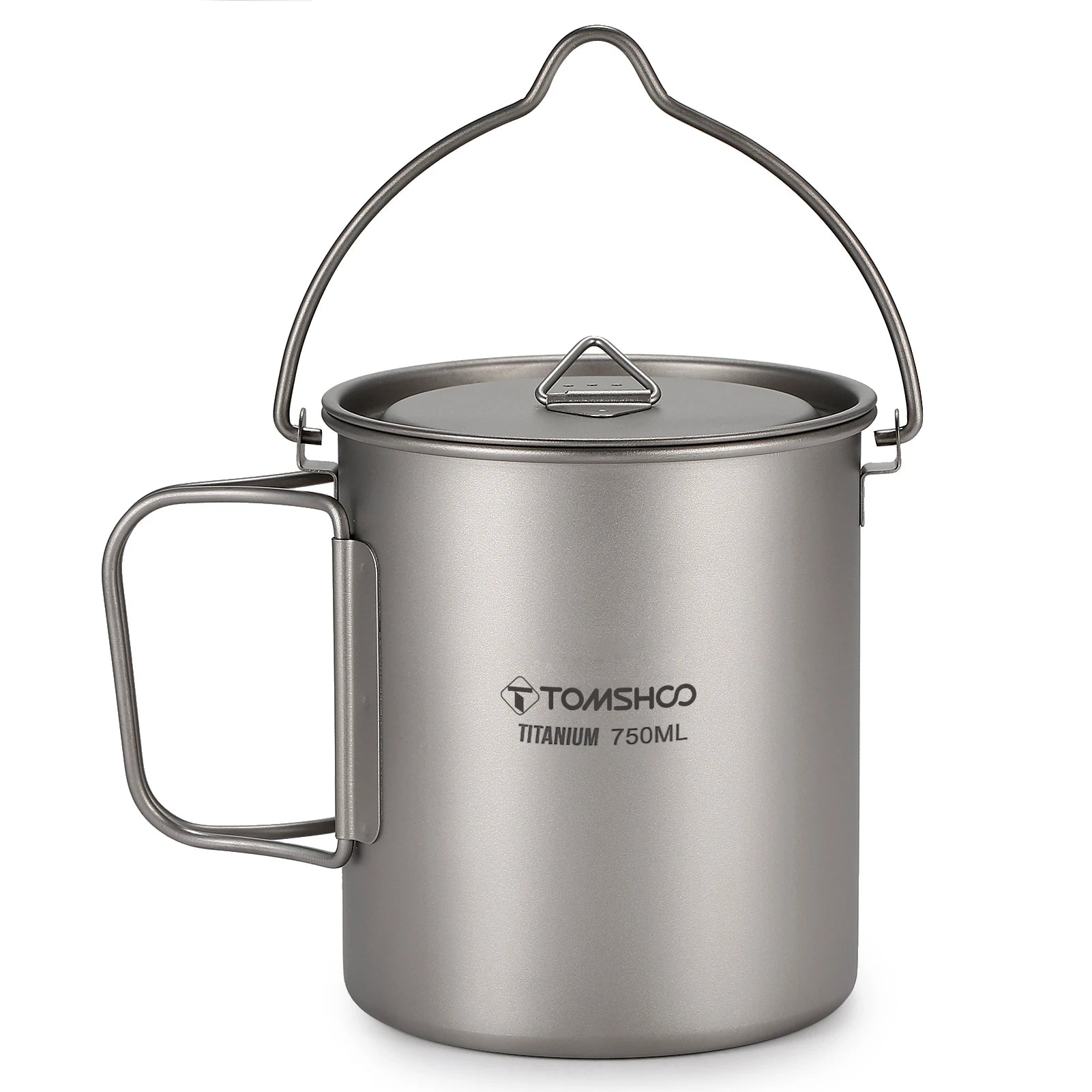 3-Piece Titanium Cookware Set with 750ml Pot, 450ml Cup, Folding Spork