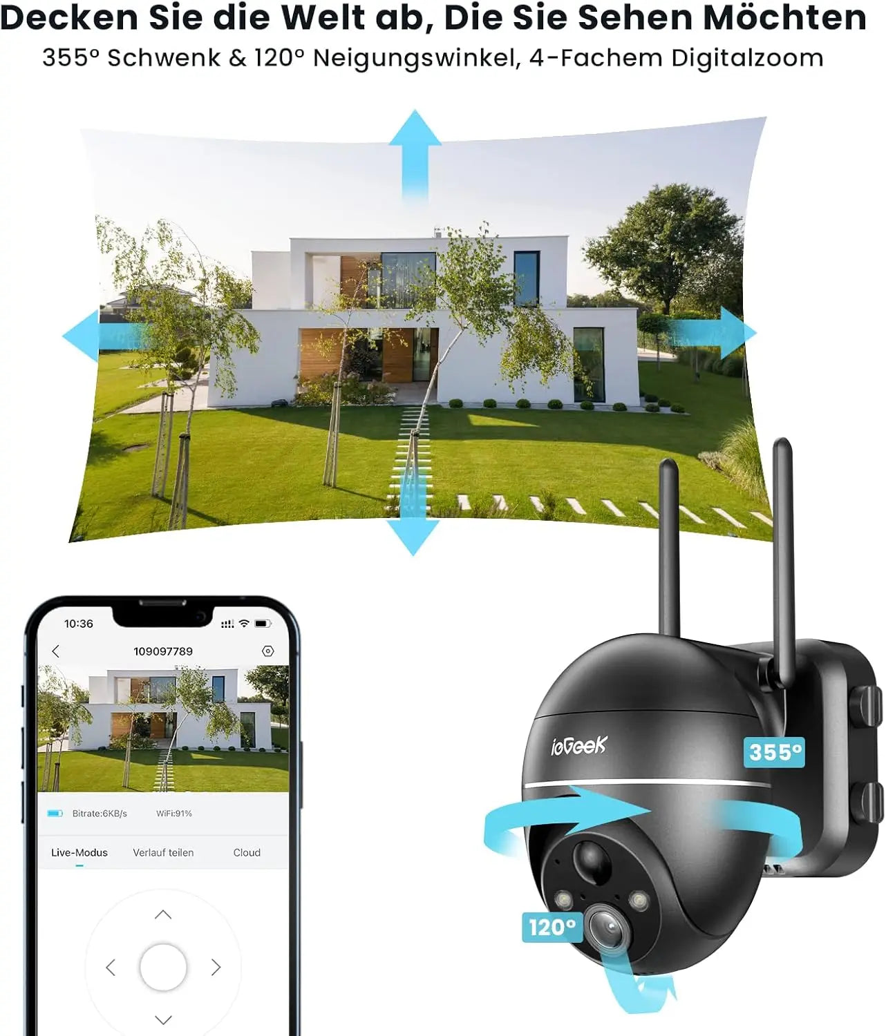 ieGeek 5MP Outdoor PTZ Security Camera with Solar Panel