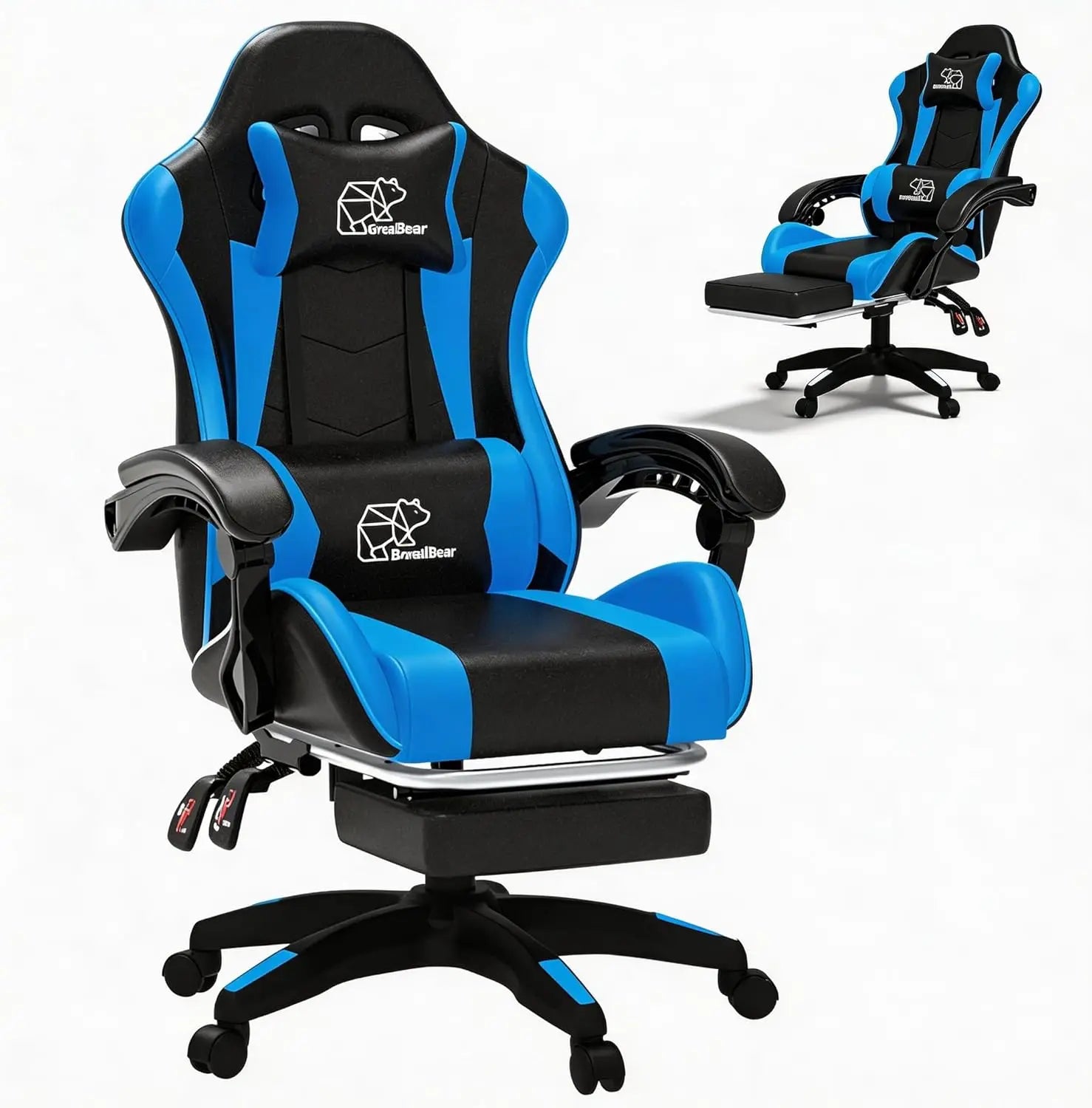 Ergonomische gamestoel met voetensteun en verstelbare rugleuning, in hoogte verstelbaar