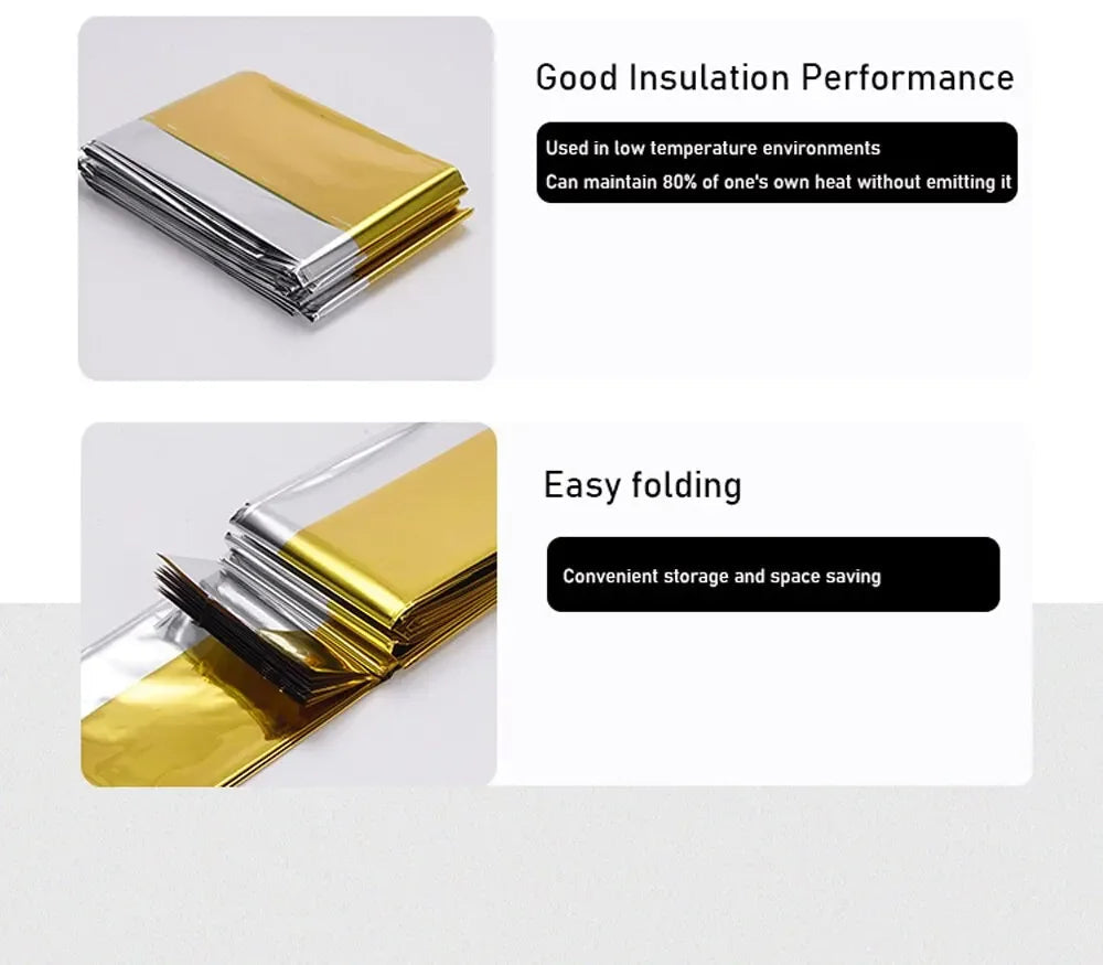 Emergency Thermal Poncho Blanket Lightweight Folding Water Resistant Windproof Sunshade Reusable First Aid Camping Mat Pad Cover 