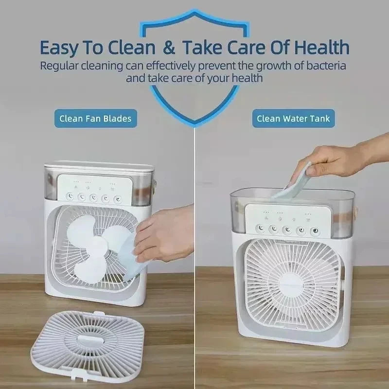 3-in-1 Mini Air Cooler Fan with Humidifier and Night Light
