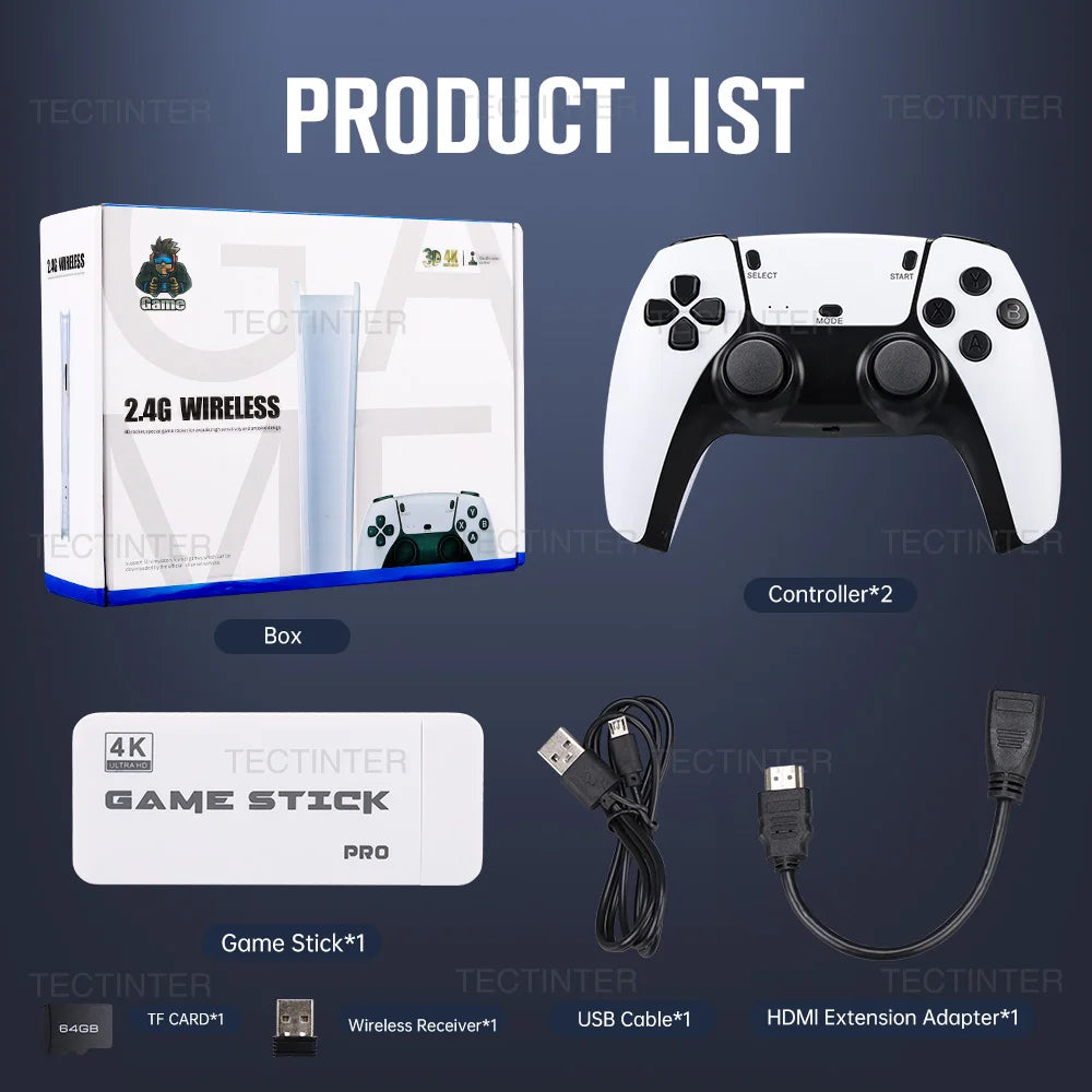 M15 4K Game Stick TV Video Game Console 64G Built-in 20000 Games Retro Handheld Game Player With Wireless Gamepad Controller 