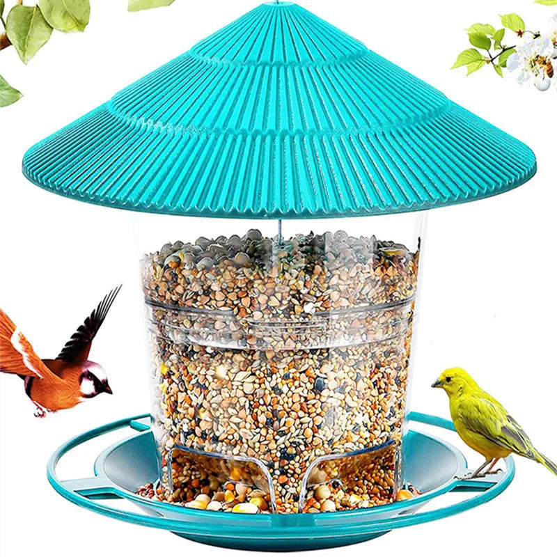 Hanging Garden Bird Feeder with Clear Hopper and Roof
