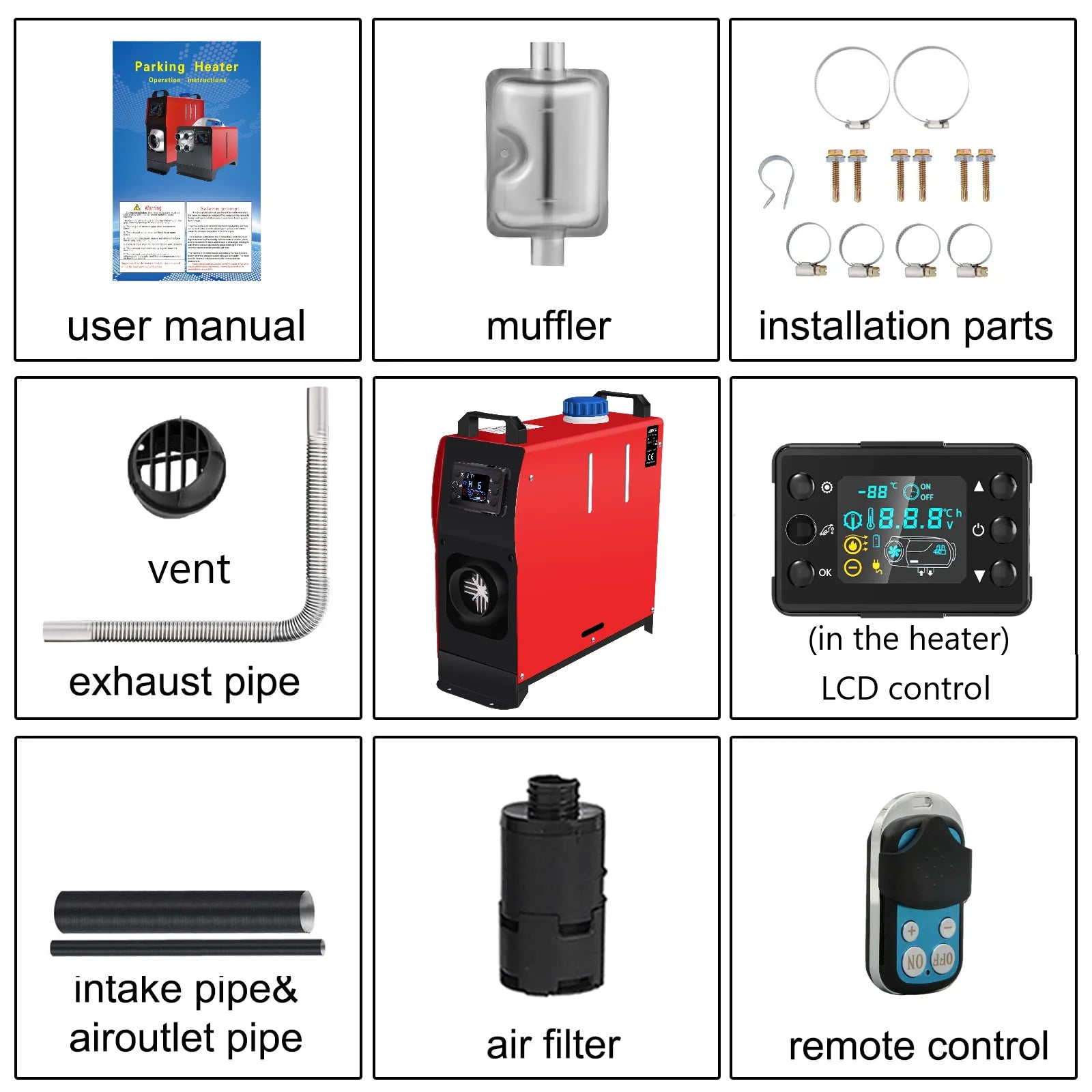 Дизельний парковий обігрівач 12В 8000Вт з глушником для транспортних засобів