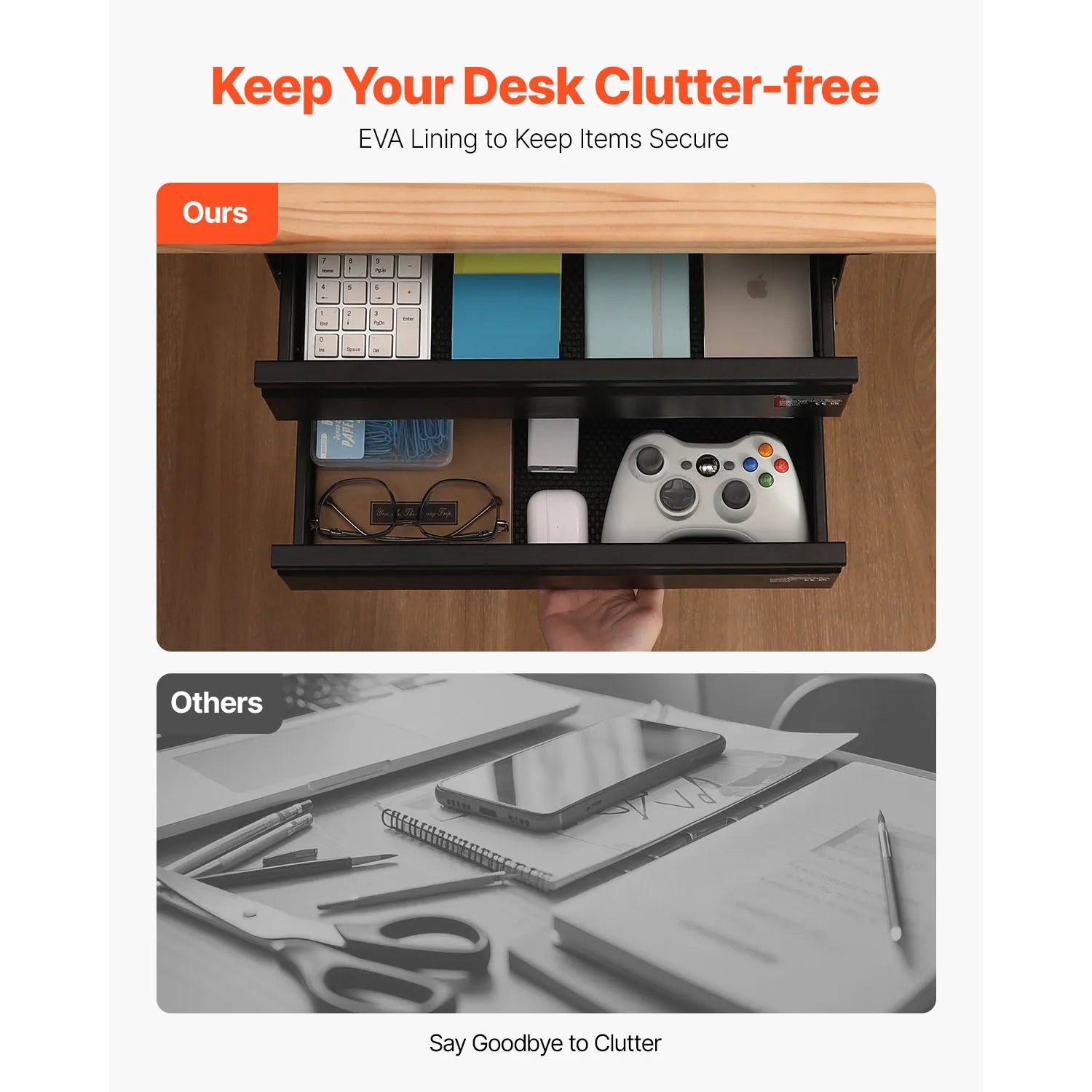 2-Tier Under Desk Drawer Organizer 16" Pull-Out Storage