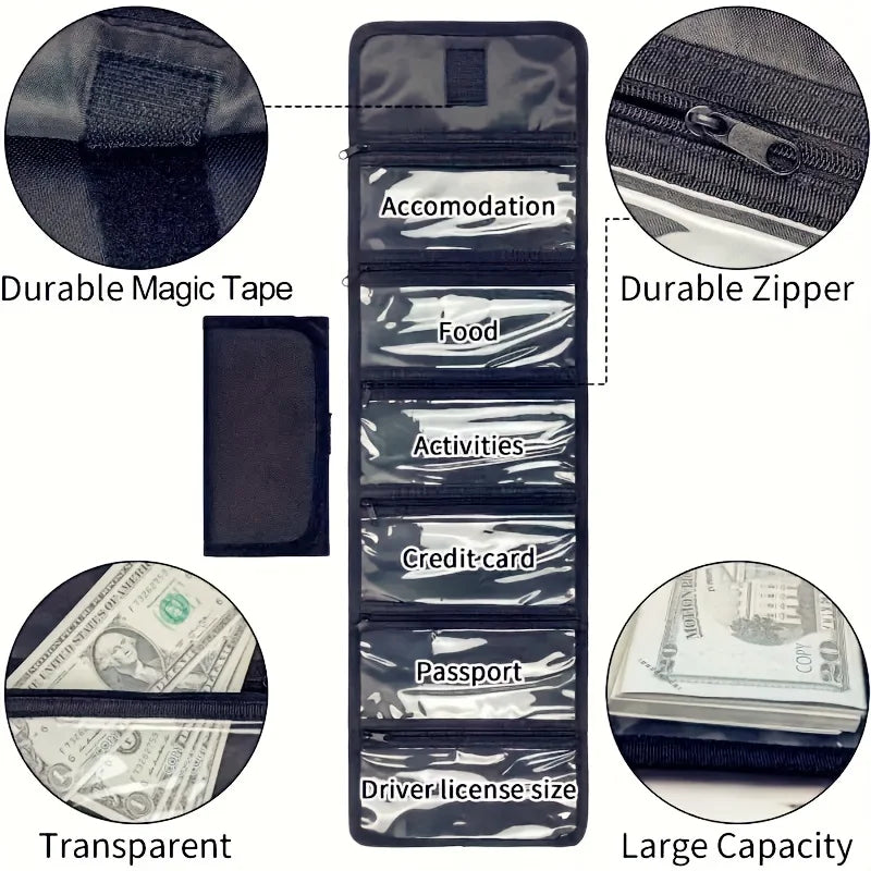 Organizer per contanti con sei tasche con cerniera