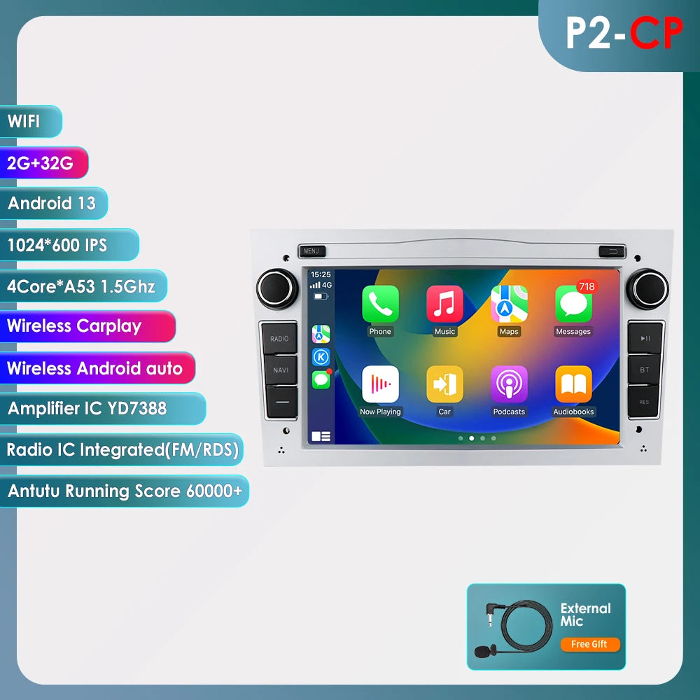 HIZPO 7-Inch Android Car Radio with CarPlay for Opel