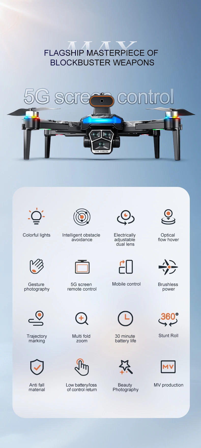 For Genuine A14 Pro Max GPS Brushless 8K Three Camera Obstacle Avoidance Foldable Quadcopter RC with screen Distance Drone Toys