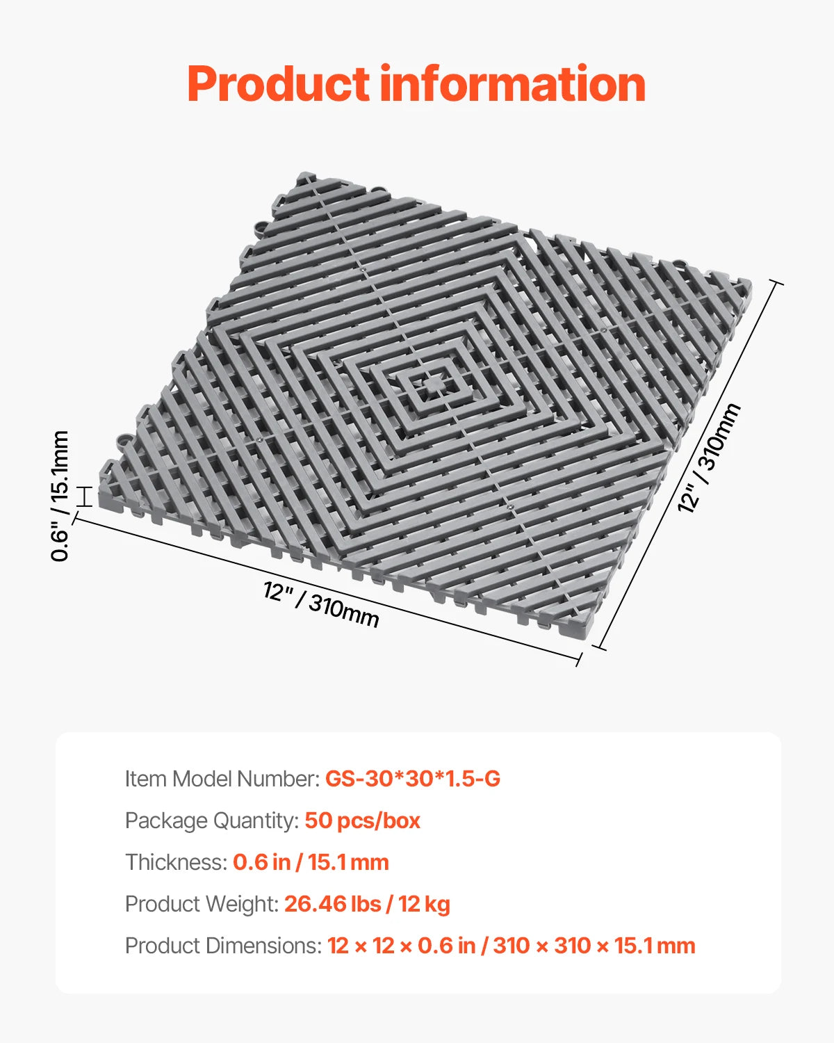 Interlocking Drainage Floor Mats 12x12in Non-Slip Modular Tiles