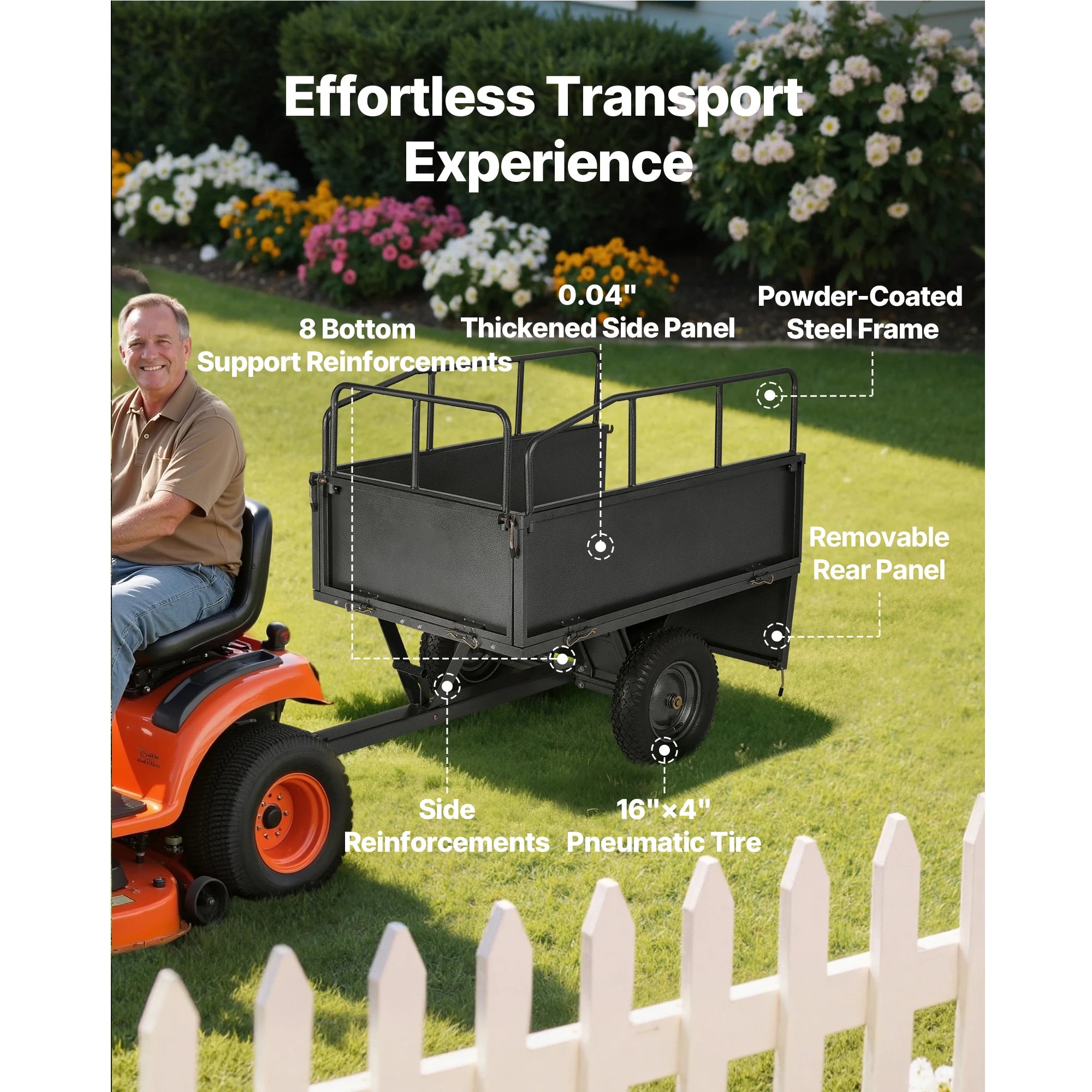 SucceBuy Garden Utility Trailer 17Cu.Ft&600lbs Capacity ATV UTV Trailer Tow Behind Steel Dump Cart with 16" Tires for Lawn Mower