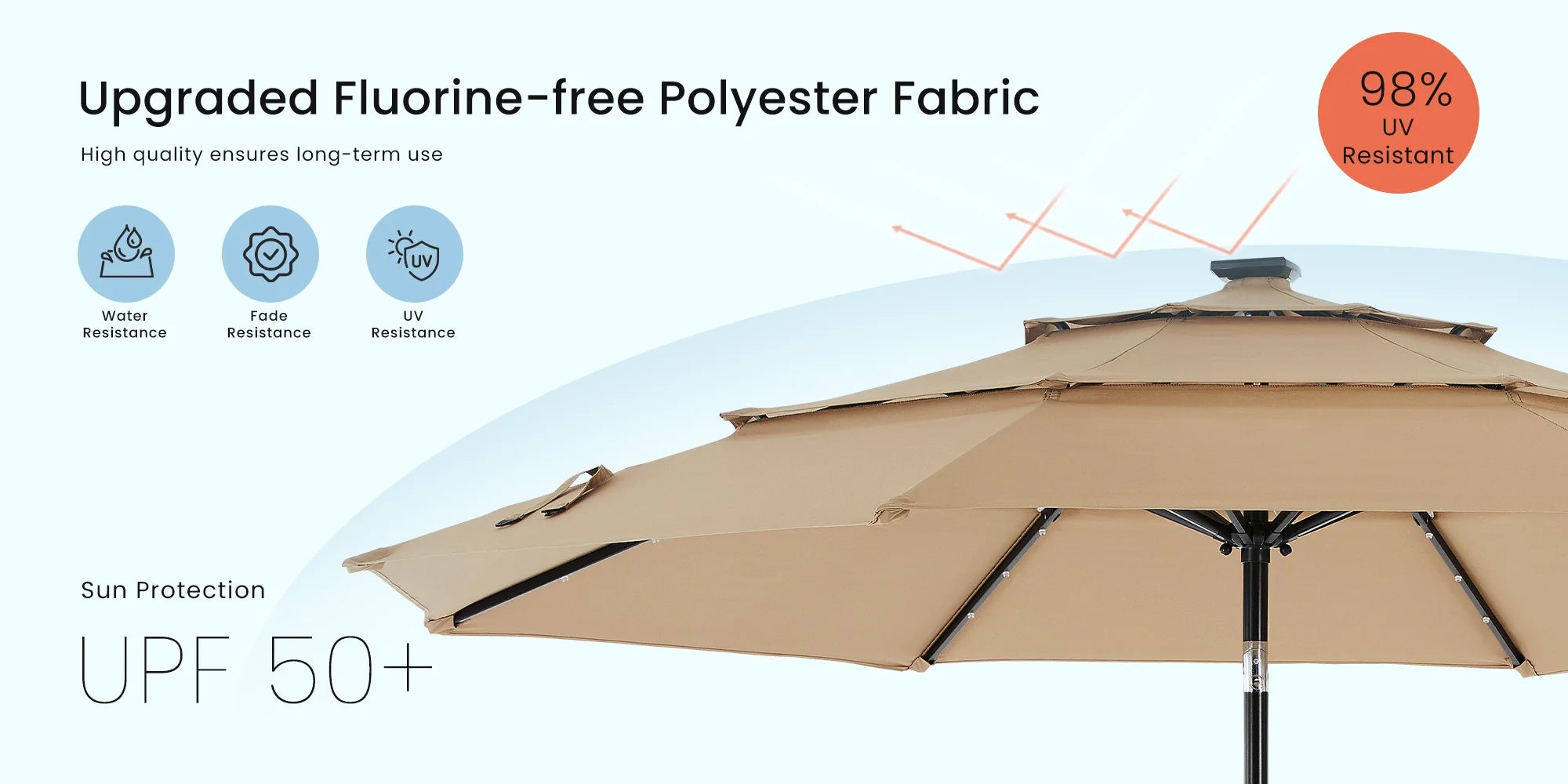 10FT udendørs parasol med solcelle-LED-lys og vippefunktion