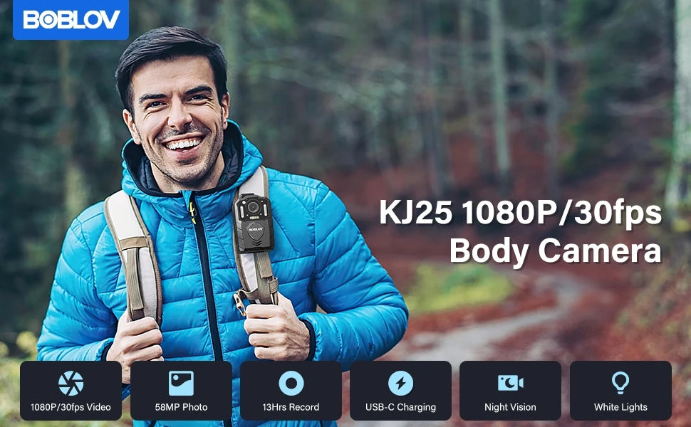 BOBLOV KJ25 1080p Action Camera 3000mAh Support 13Hrs Recording Bodycam Night Vision Mini Camerab Police Camera Pet Walking