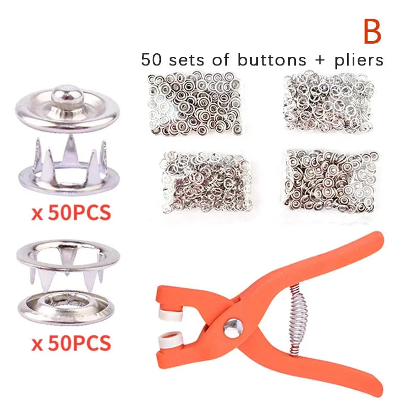 Snaps Buttons Pliers Set Snap Fasteners Kit Tool Sewing Buttons Press Studs Snap for Installing Clothes Bags 