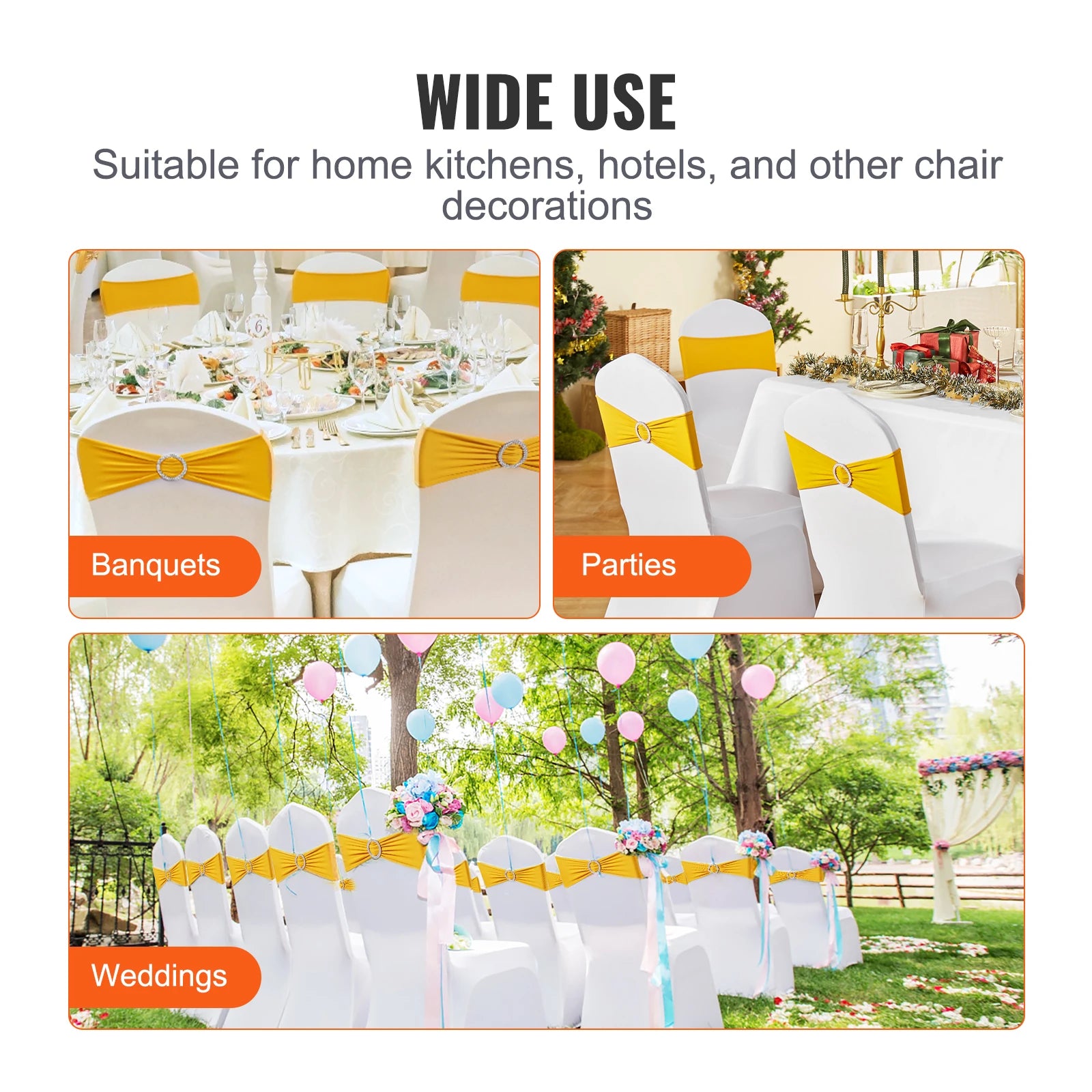 SucceBuy 50 pezzi Nastro elastico in Spandex per sedie, fasce per sedia per matrimonio, banchetto, decorazione, elastico, coperture per sedie all’ingrosso