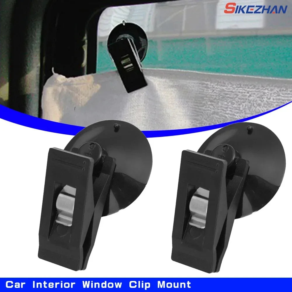 1-2 Pair Car Interior Window Clip Mount Black Suction Cap Clip Plastic Sucker Removable Holder For Sunshade Curtain Towel Ticket 