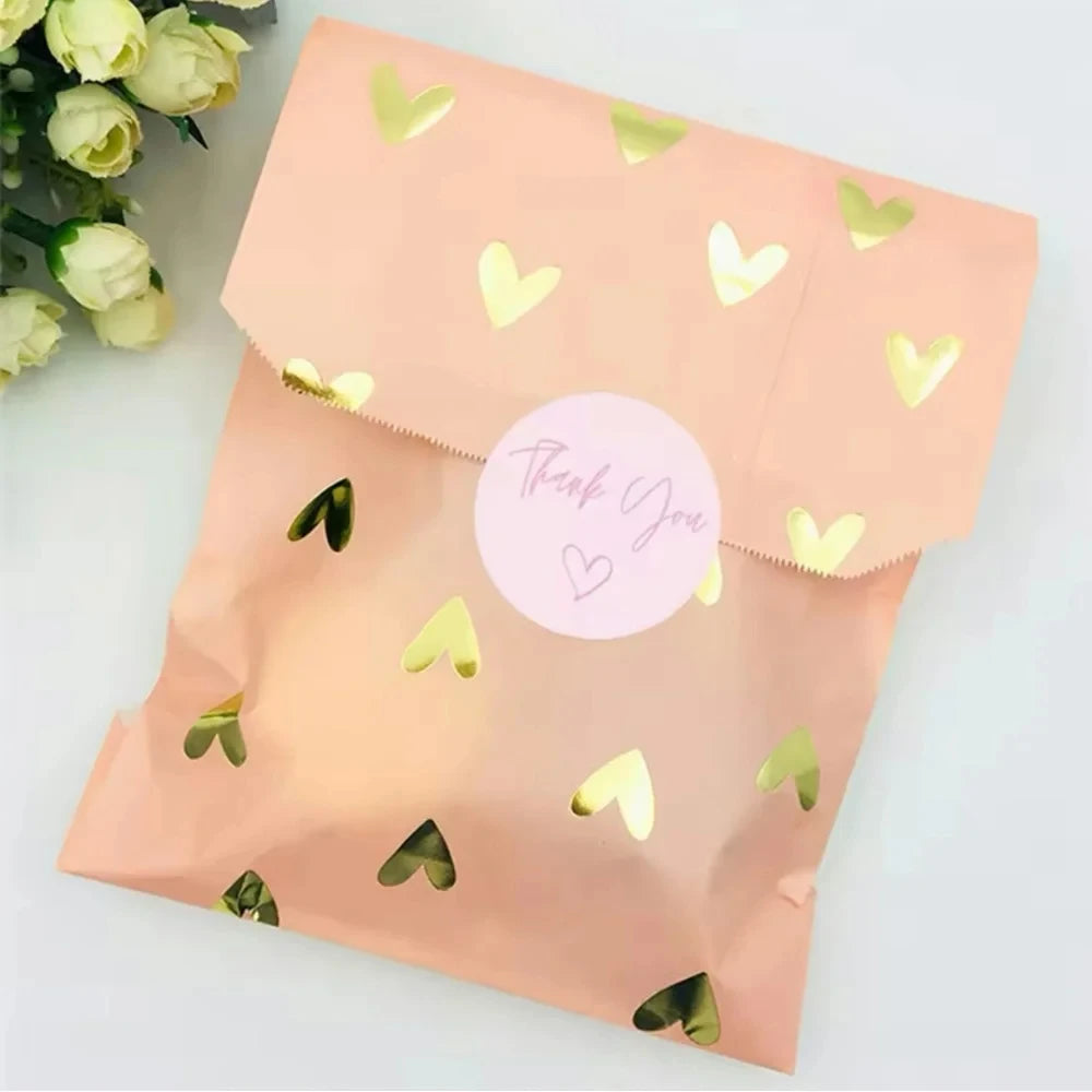 500 Round Heart-Shaped Thank You Stickers/Roll, Cute Pink Heart-Shaped Decorative Labels - Party Favor Seals, Stationery Sticker