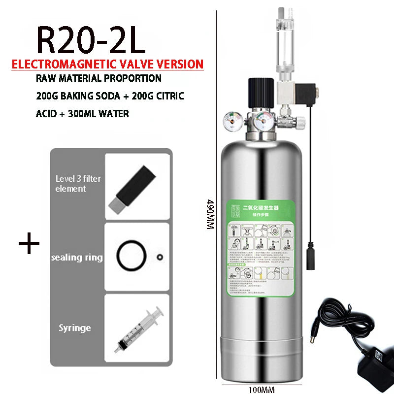 Stainless Steel Aquarium CO₂ Generator Kit — 1 L or 2 L