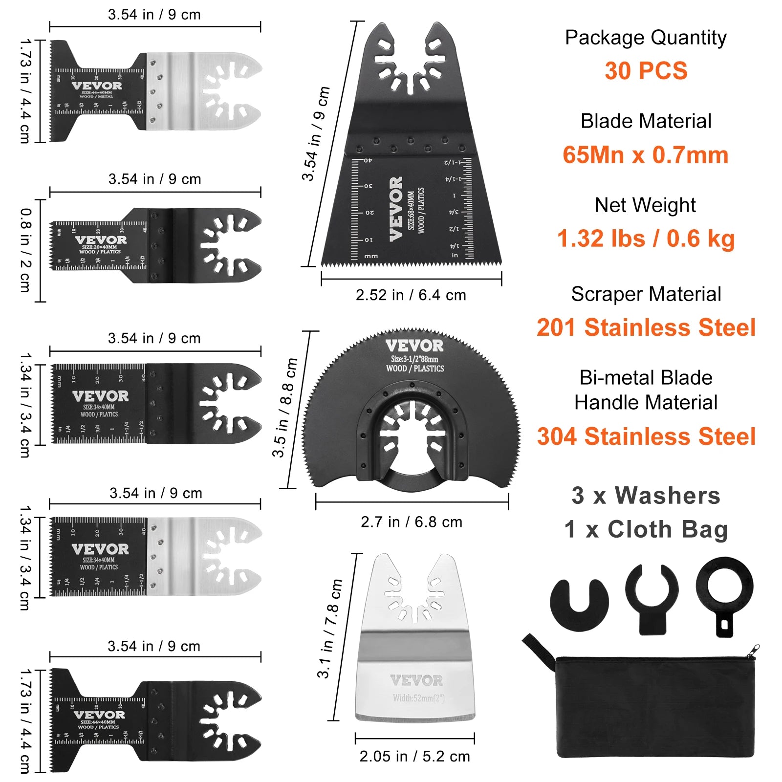 30PCS Oscillating Multi Tool Blade Kit Universal Quick Release Set