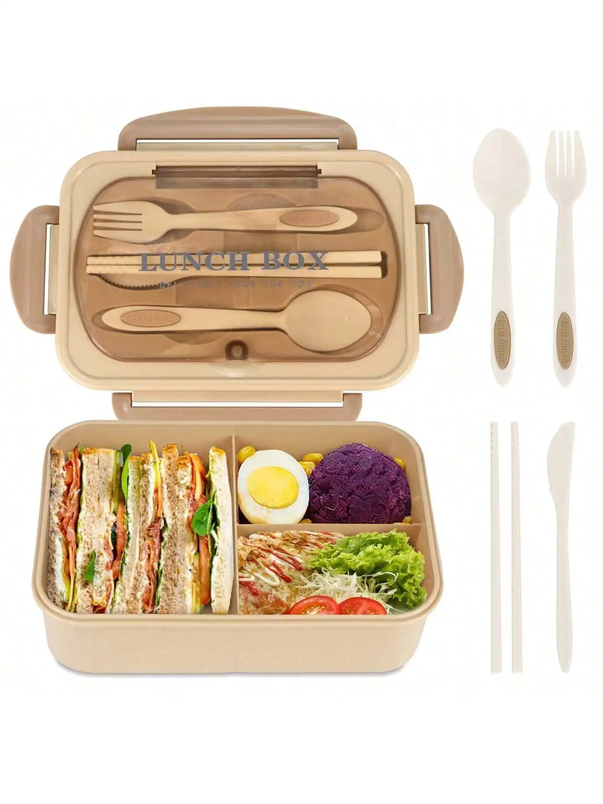 1200ml Divided Lunch Box with Utensil Storage