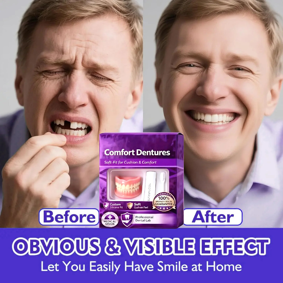 Conjunto de capas cosméticas dentárias temporárias em silicone
