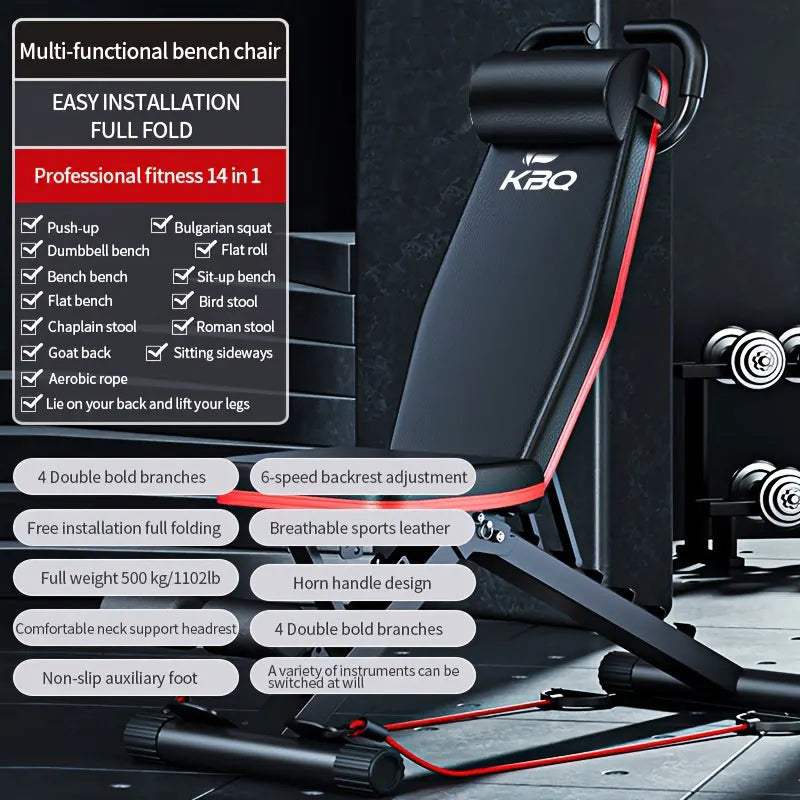 Adjustable Foldable Roman Chair Fitness Bench with Resistance Bands