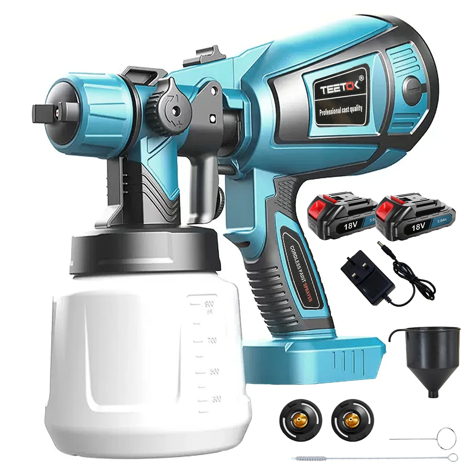 Pistolet à peinture sans fil avec réservoir de 1000 ml et compatibilité batterie Makita 18V