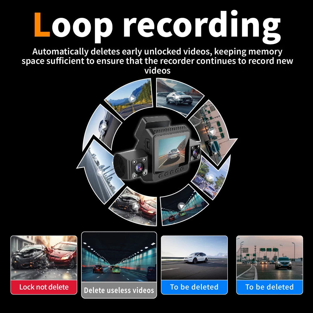 1080P 4-Channel Dash Cam with Night Vision & Loop Recording