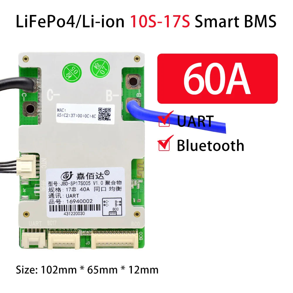 BMS intelligent JBD SP17S005 avec Bluetooth, 10S–17S