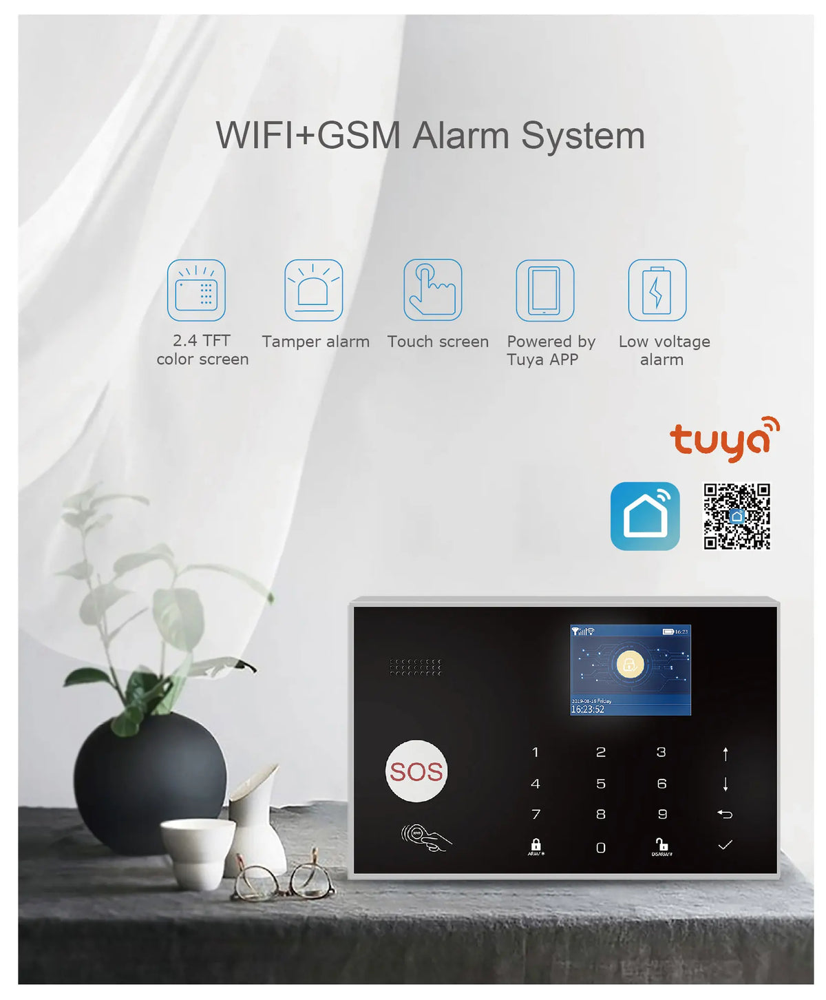 Tugard Otthoni Biztonsági Rendszer Készlet, WiFi GSM, anti-tolvaj rendszer ajtó- és ablakérzékelővel, Tuya App támogatás, Alexa hangvezérlés