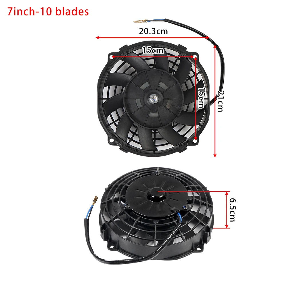 Kit Elétrico de Ventoinha de Arrefecimento para Radiador de Ar Condicionado Automóvel Universal 7/9/10/12/14/16 Polegadas 12V 80W 2100RPM
