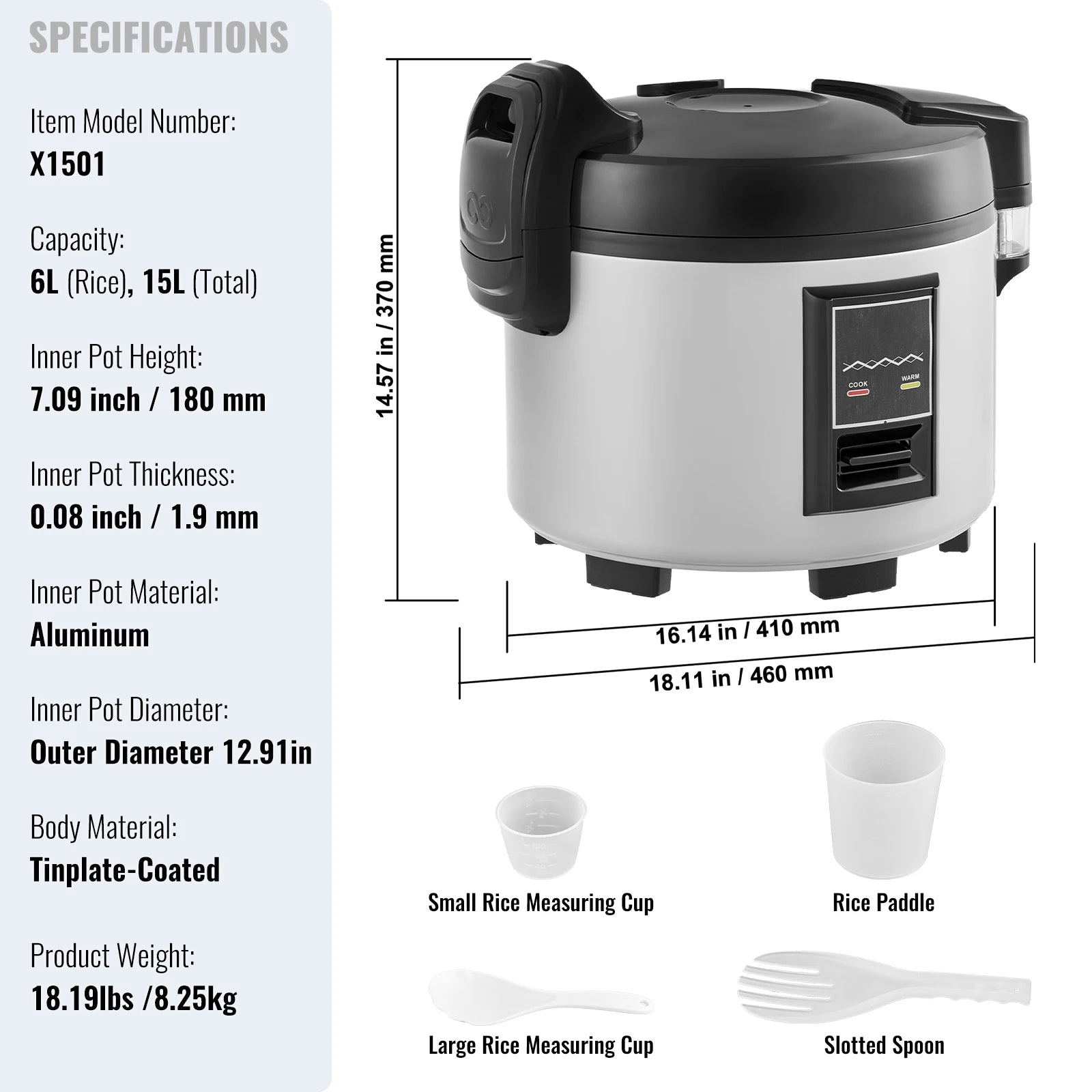 Commercial Rice Cooker 60 Cup Capacity 13 L with Nonstick Inner Pot