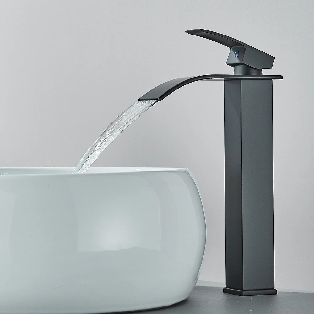 Matte Black Waterfall Basin Faucet – Single Handle Bathroom Mixer