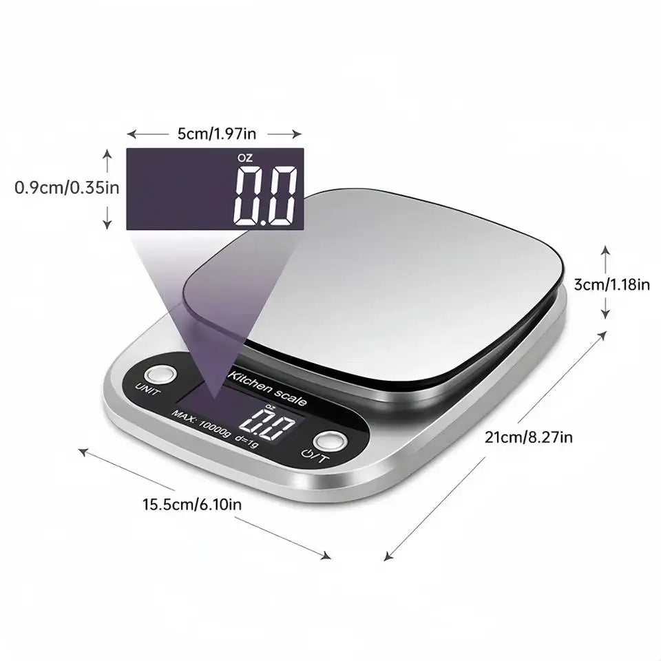 10kg Digital Kitchen Scale with Tare and Steel Platform