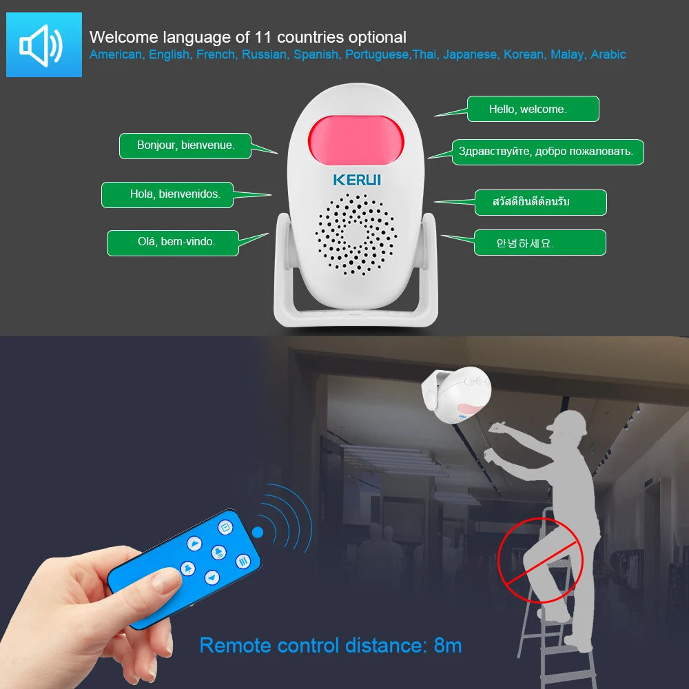 KERUI Wireless PIR Motion Sensor Alarm Welcome Chime Alarm Mode and Welcome Mode Infrared Motion Detector 11 Countries Language