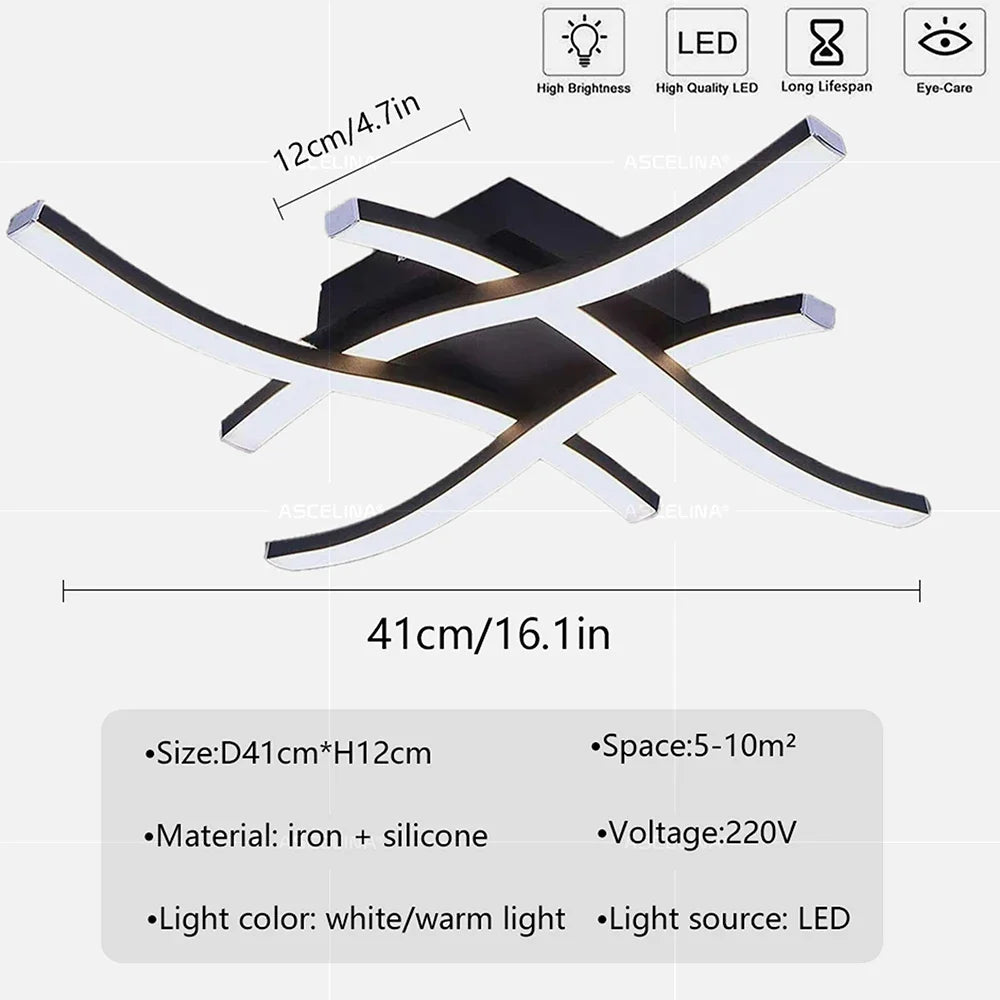 Black Wave-Style LED Ceiling Light, Cool White