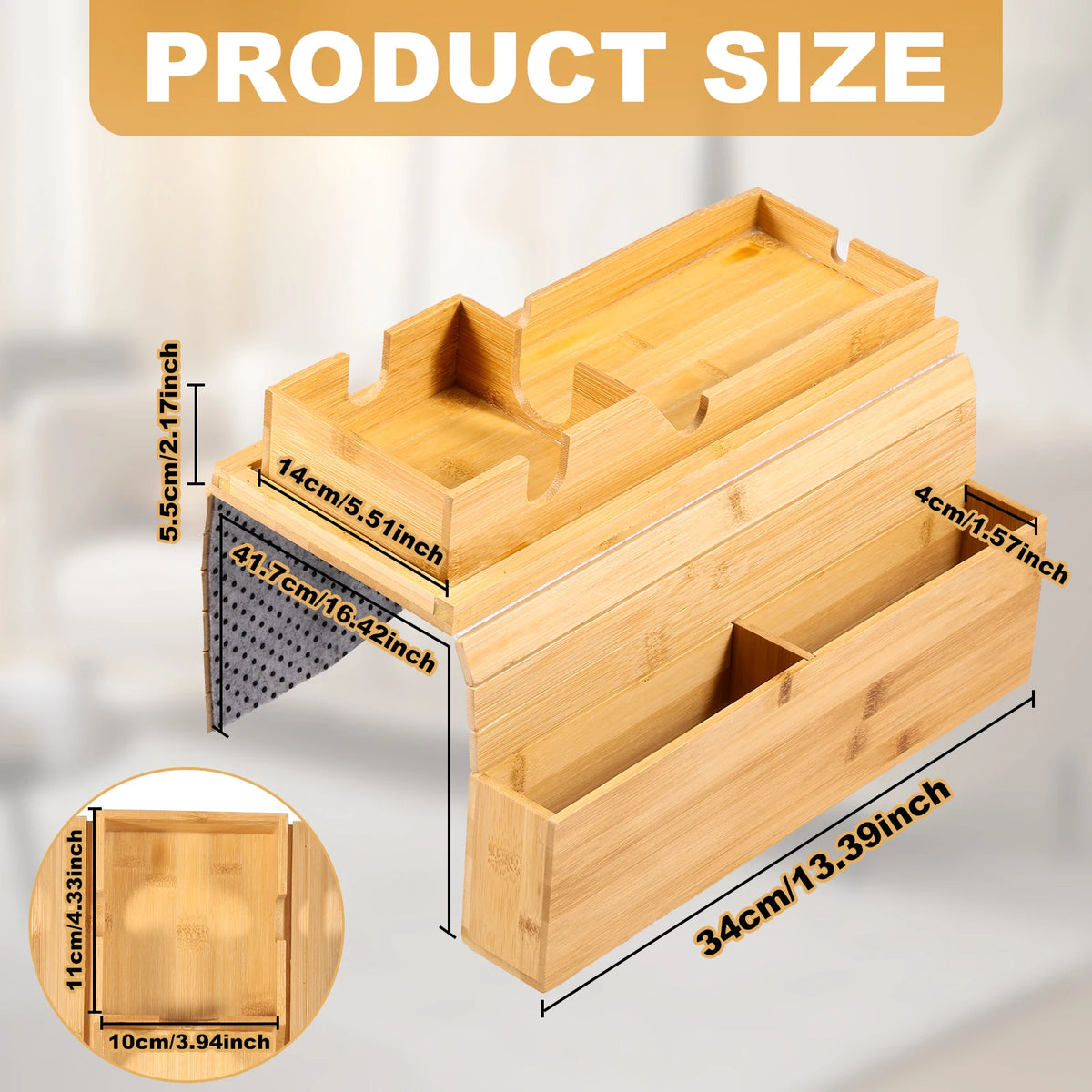 Tabuleiro de madeira para braço de sofá, design dobrável, resistente e robusto, prático para arrumação em casa