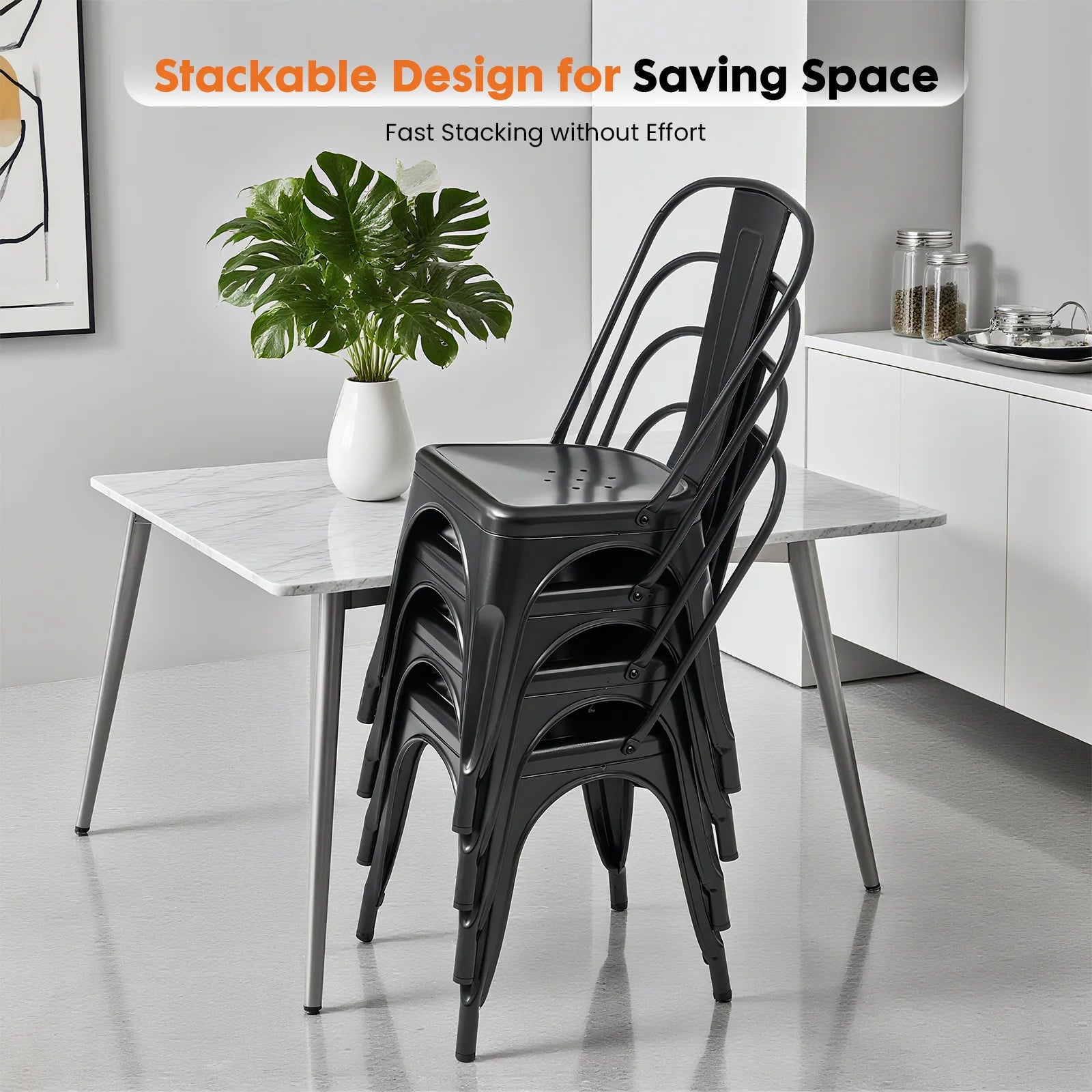 Metal Dining Chairs Stackable Indoor Outdoor 300LBS Capacity