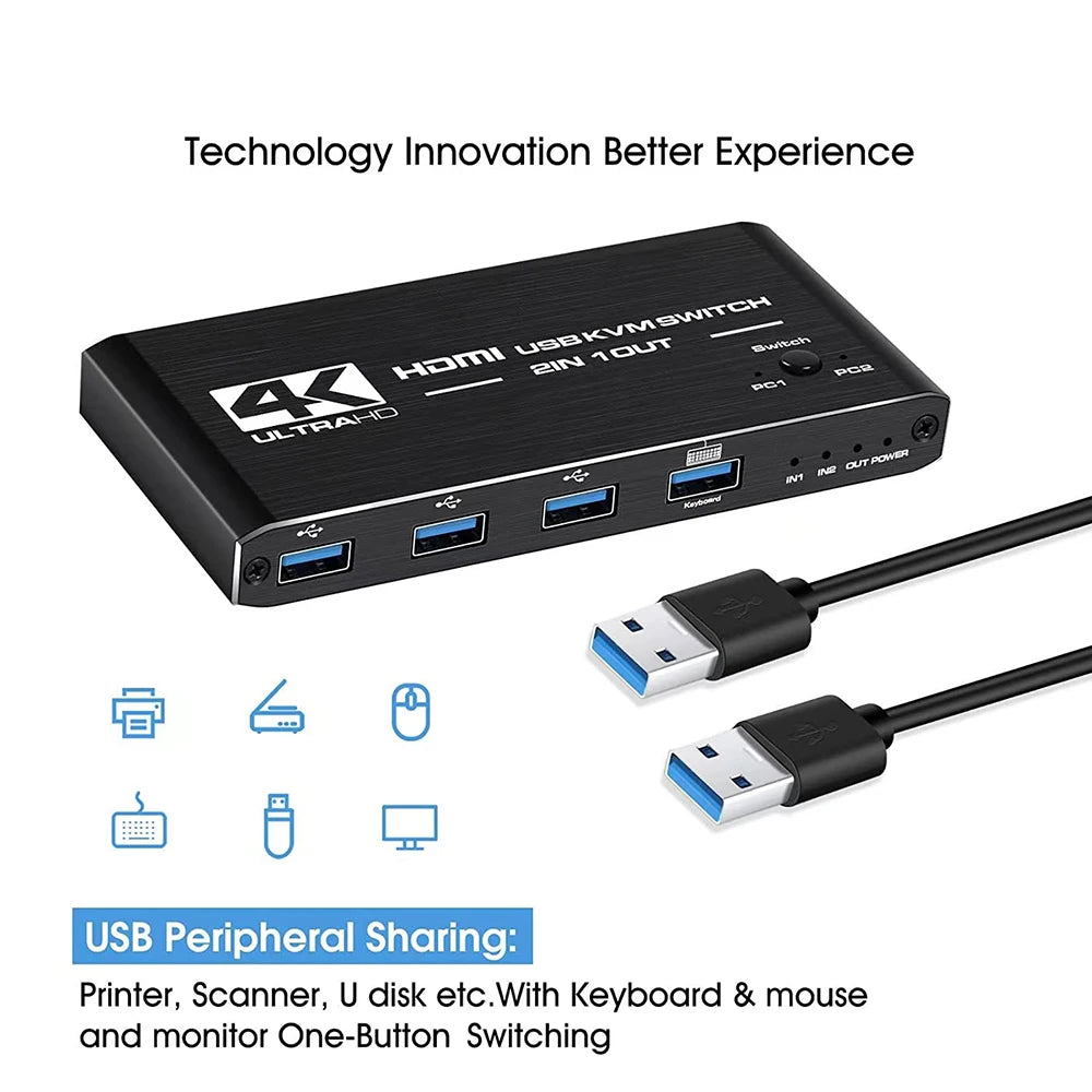 Two-Computer HDMI USB 3.0 KVM Switch