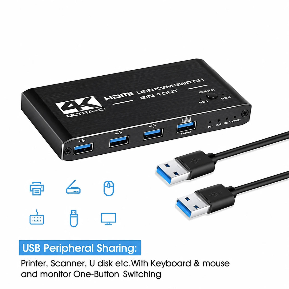 HDMI USB 3.0 KVM-switch til to computere