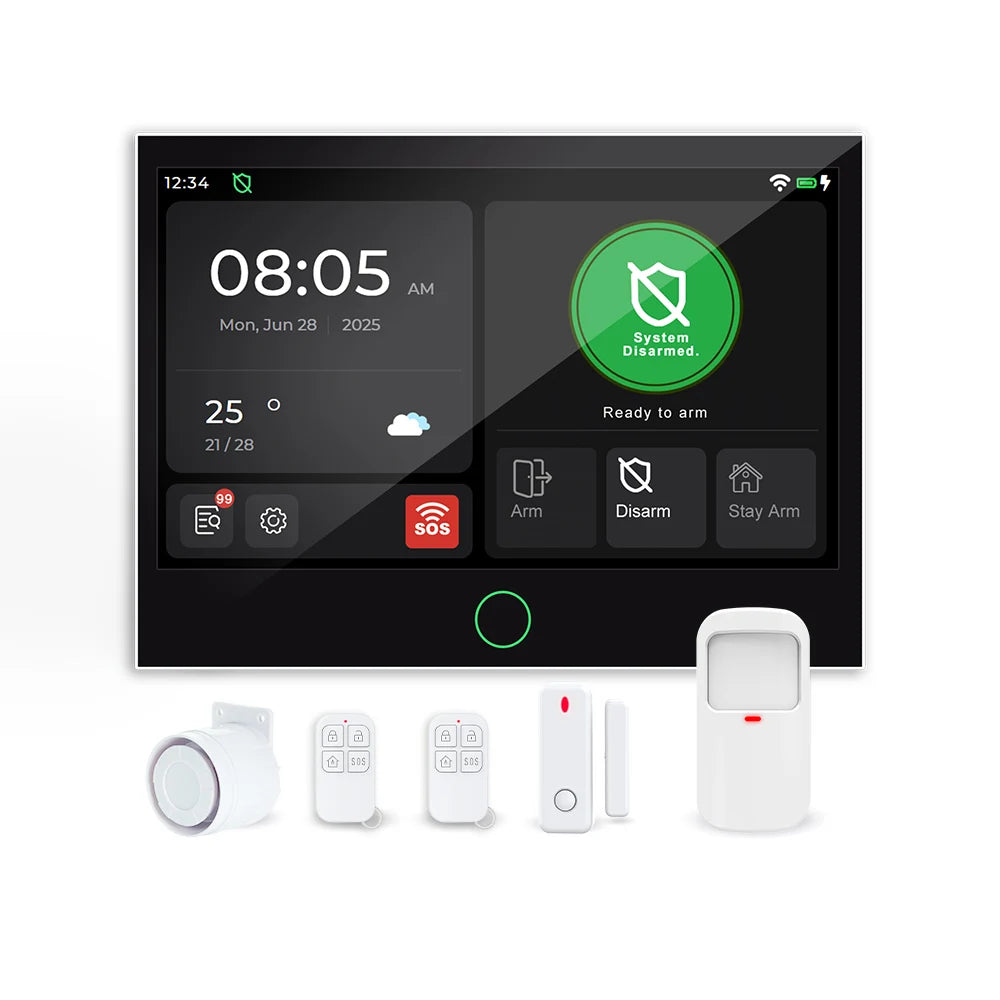 Tugard Bežični kućni sigurnosni alarm sustav 4G, WiFi GSM, 7-inčni IPS zaslon u boji, Tuya Smart App daljinsko upravljanje, kućni anti-kradni sigurnosni sustav