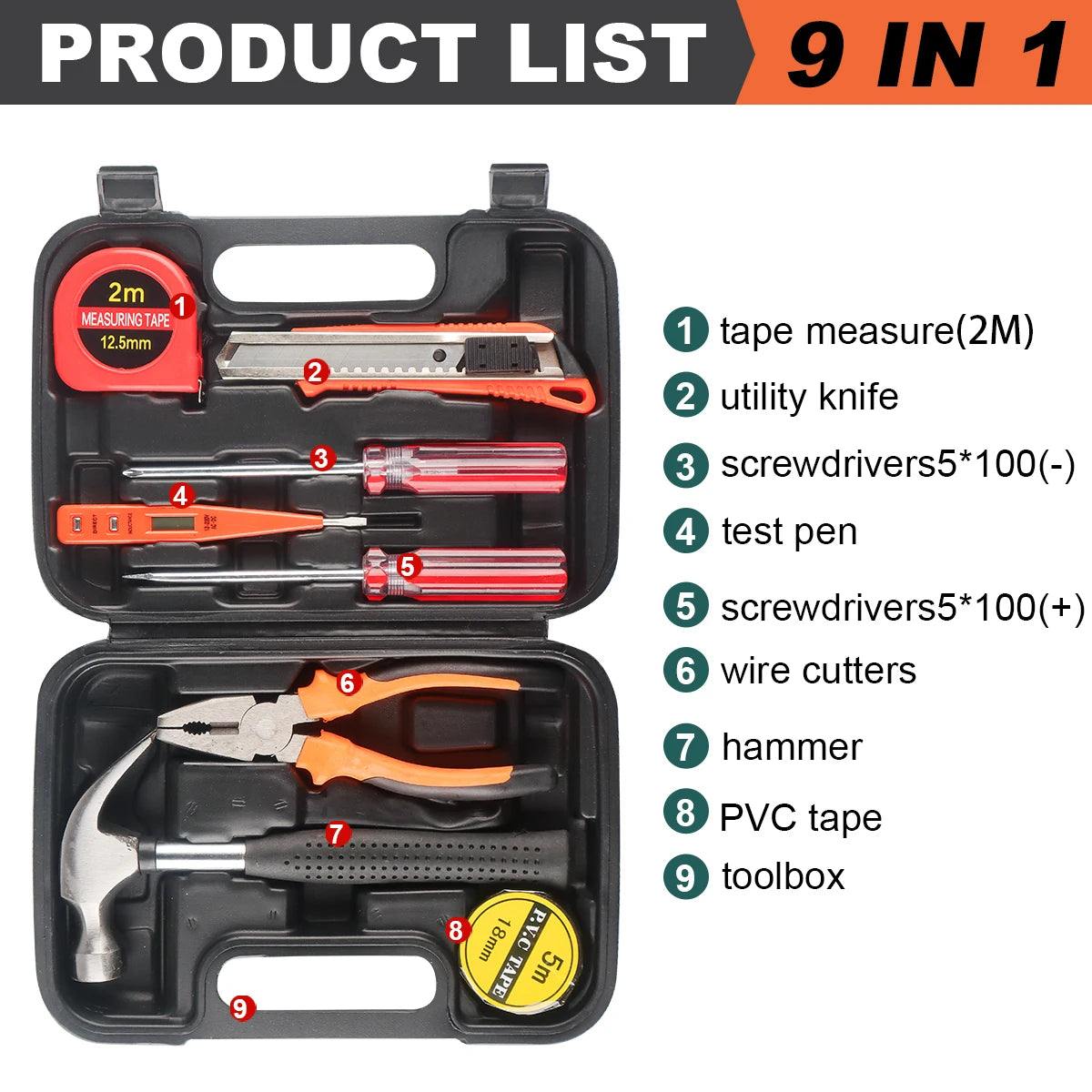 Household Hand Tool Kit with Case