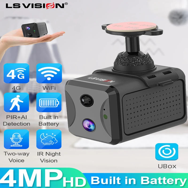 LS VISION 5MP Mini Security Camera with 4G SIM and WiFi