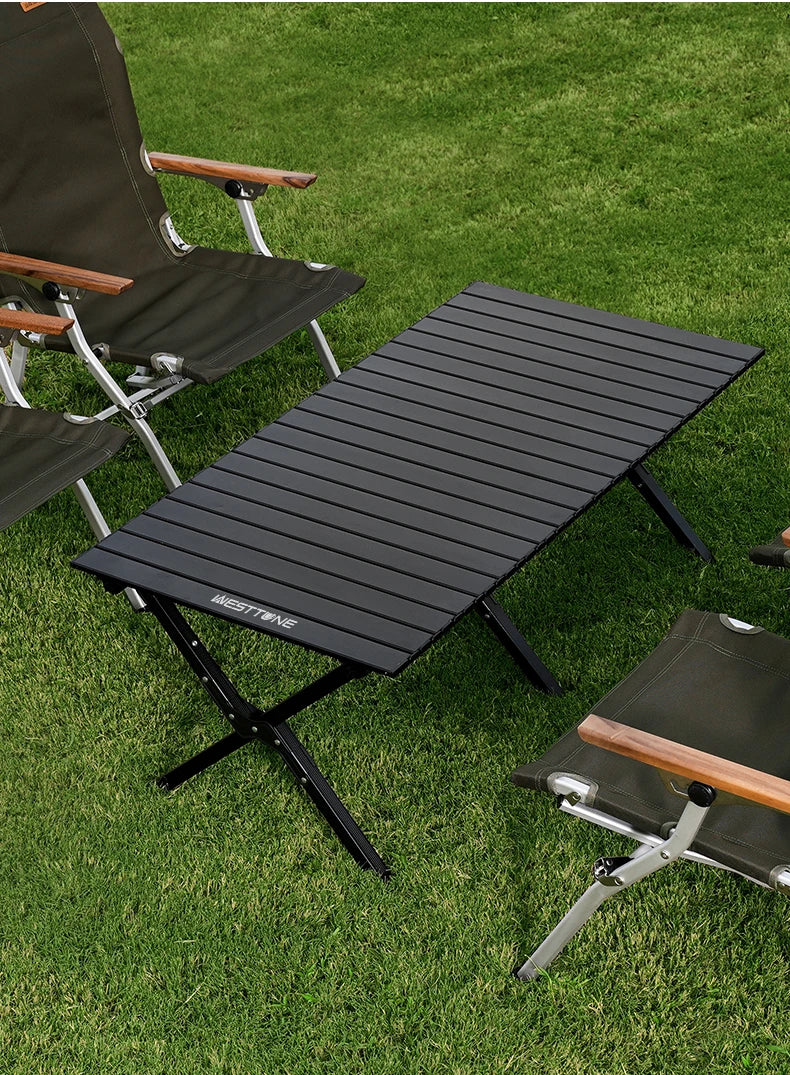 Aluminum Folding Camping Table for 6, Roll-Up Outdoor Use