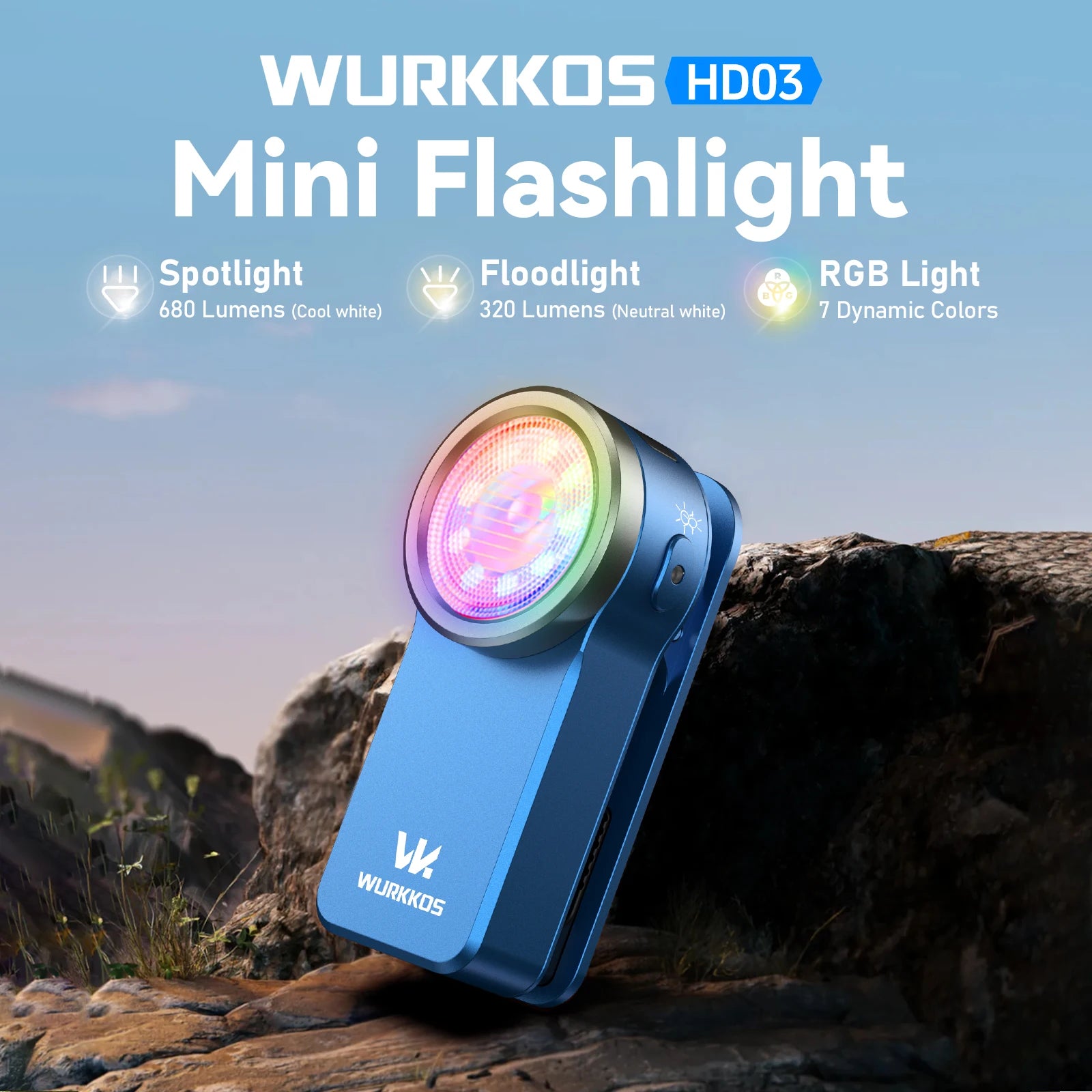 Lampe de poche à clip rechargeable USB-C Wurkkos HD03 680LM avec aimant